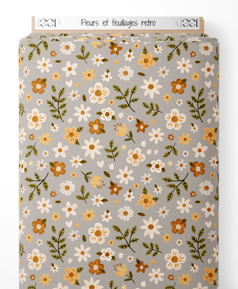 Tissu - Fleurs et feuillages rétro
