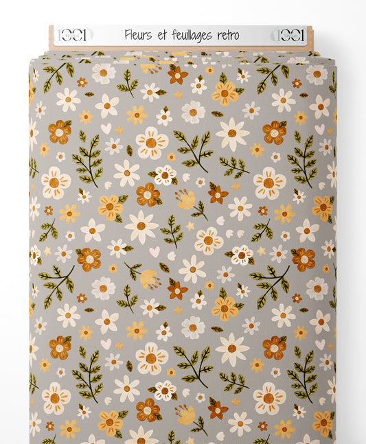 Tissu - Fleurs et feuillages rétro