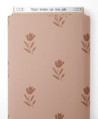 Tissu - Fleurs brunes sur rose pâle
