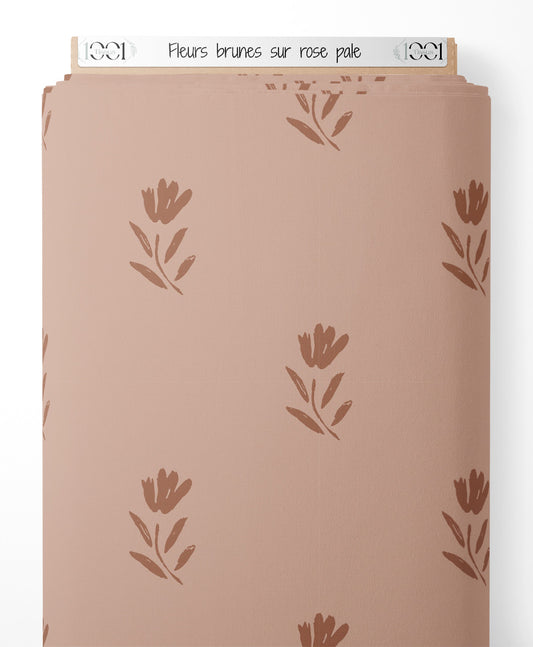 Tissu - Fleurs brunes sur rose pâle