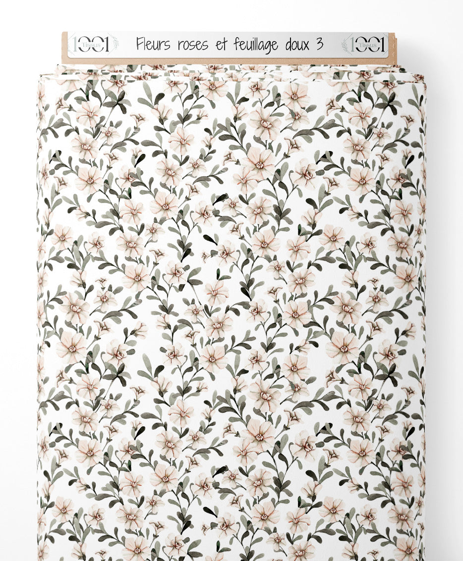Tissu - Fleurs roses et feuillage doux 3