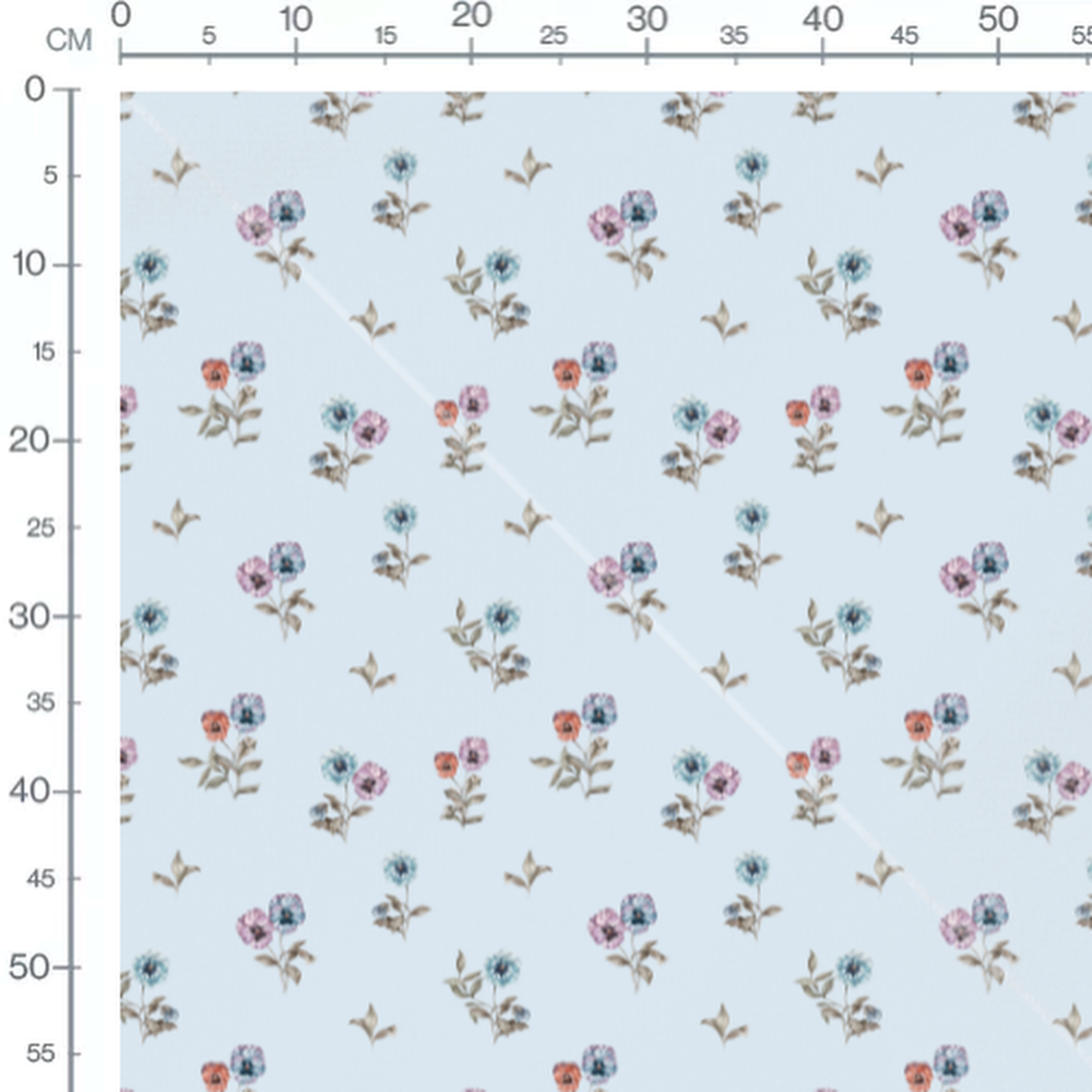 Tissu - Fleurs pastel sur bleu clair