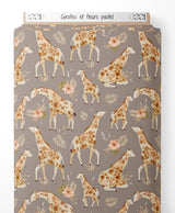Tissu - Girafes et fleurs pastel