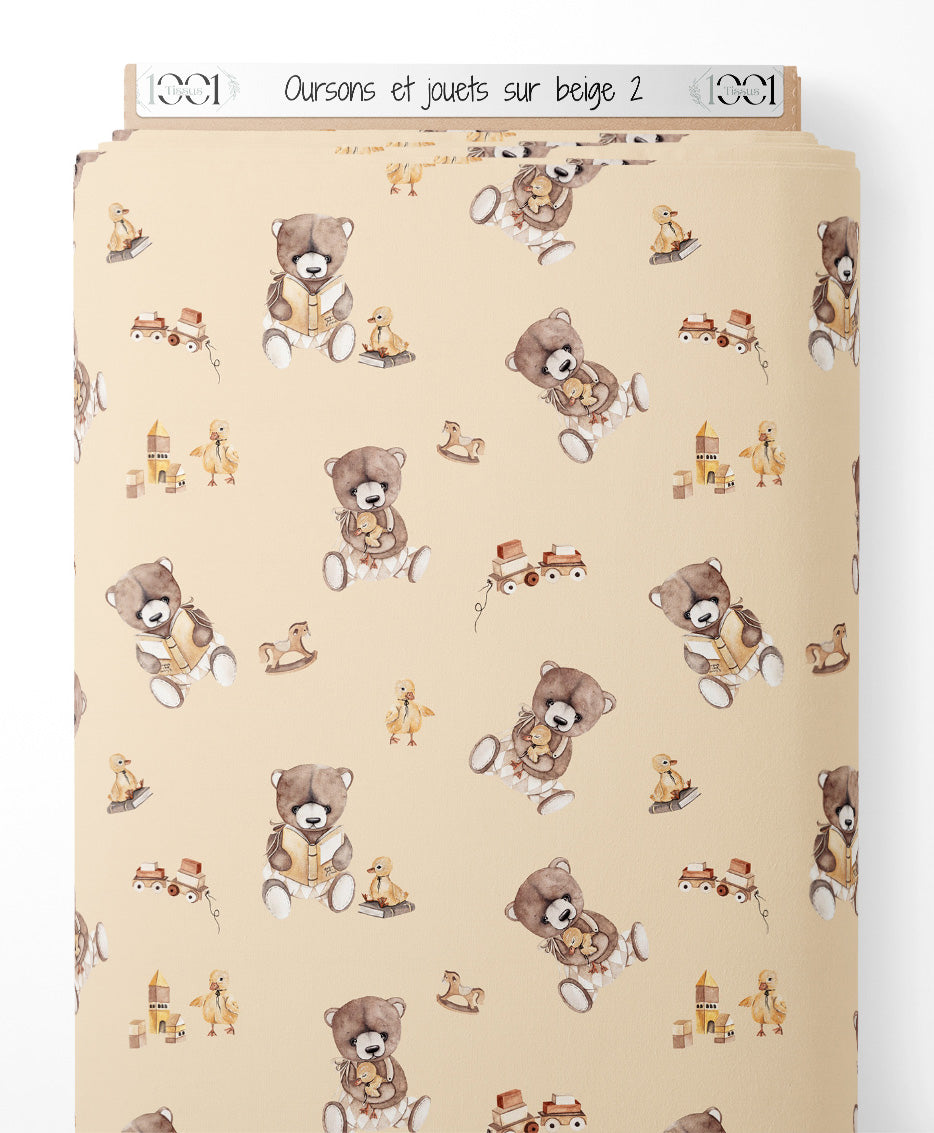 Tissu - Oursons et jouets sur beige 2