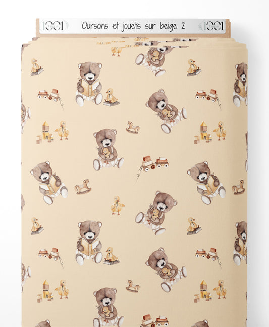 Tissu - Oursons et jouets sur beige 2