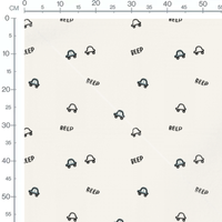 Tissu - Petites voitures et texte