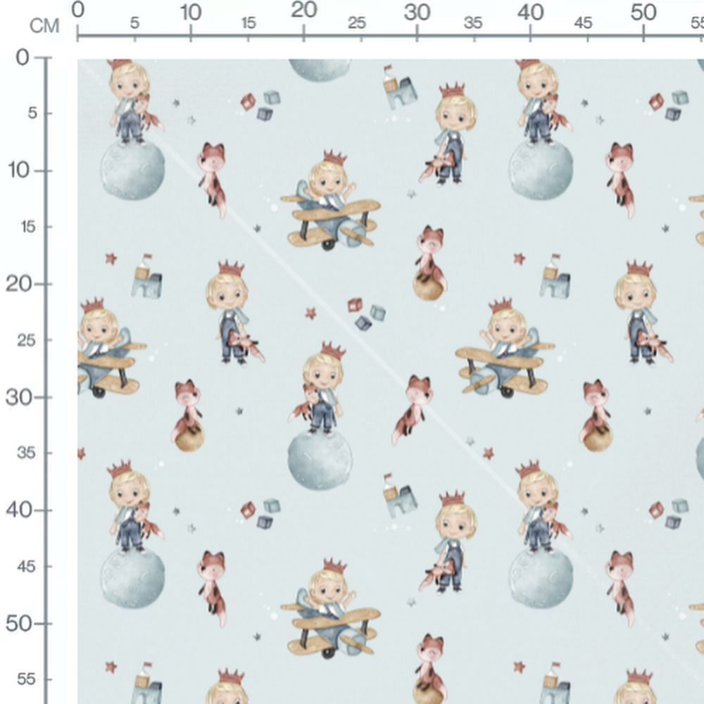 Tissu - Enfants et renards bleu clair