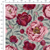 Tissu - Pivoines sur fond gris clair