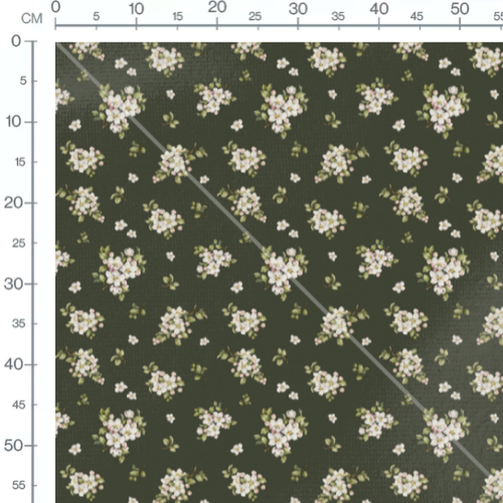 Tissu - Fleurs blanches et bourgeons roses 2