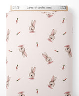 Tissu - Lapins et carottes roses