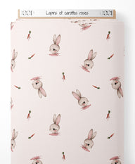 Tissu - Lapins et carottes roses