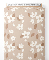 Tissu - Fleurs blanches et formes marron