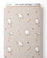 Tissu - Outils souriants pastel beige