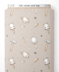 Tissu - Outils souriants pastel beige