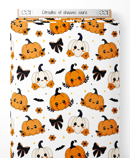Tissu - Citrouilles et chauves-souris