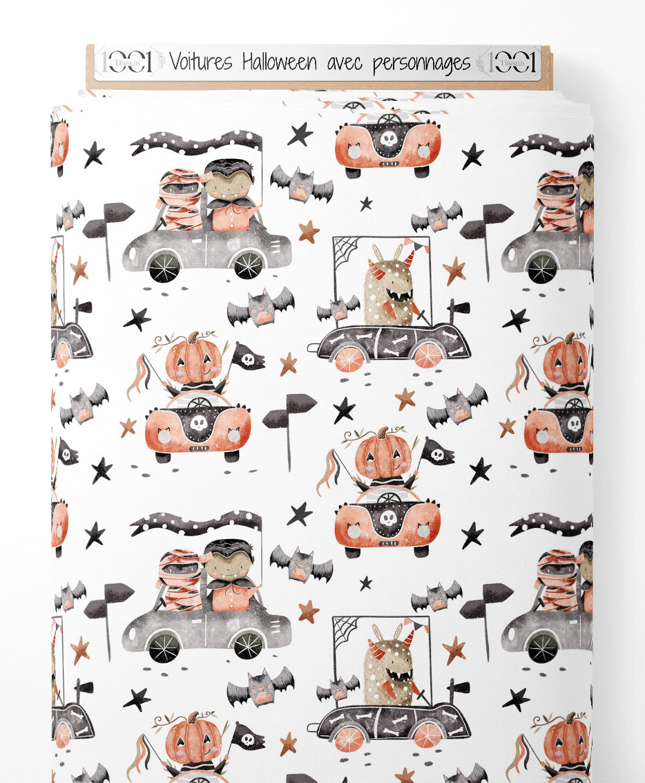 Tissu - Voitures Halloween avec personnages