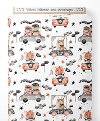 Tissu - Voitures Halloween avec personnages