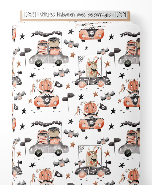 Tissu - Voitures Halloween avec personnages