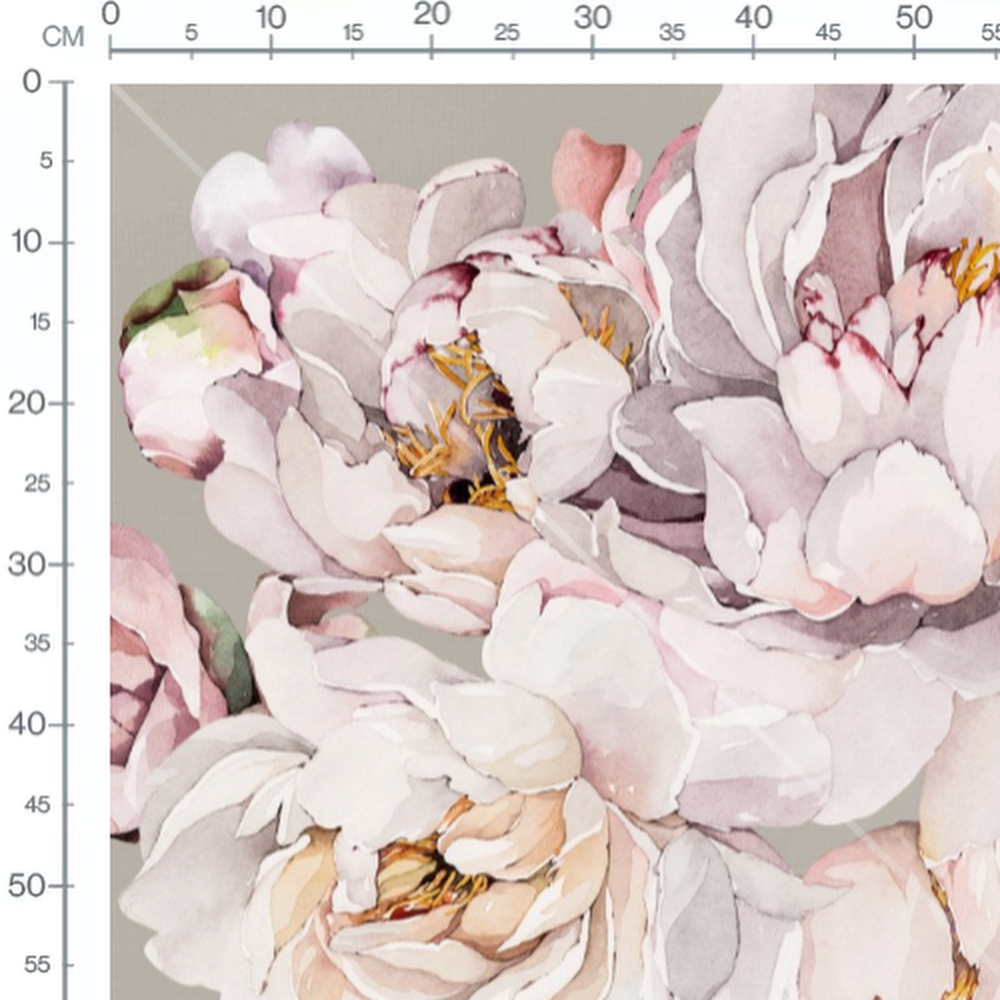 Tissu - Pivoines roses sur fond gris