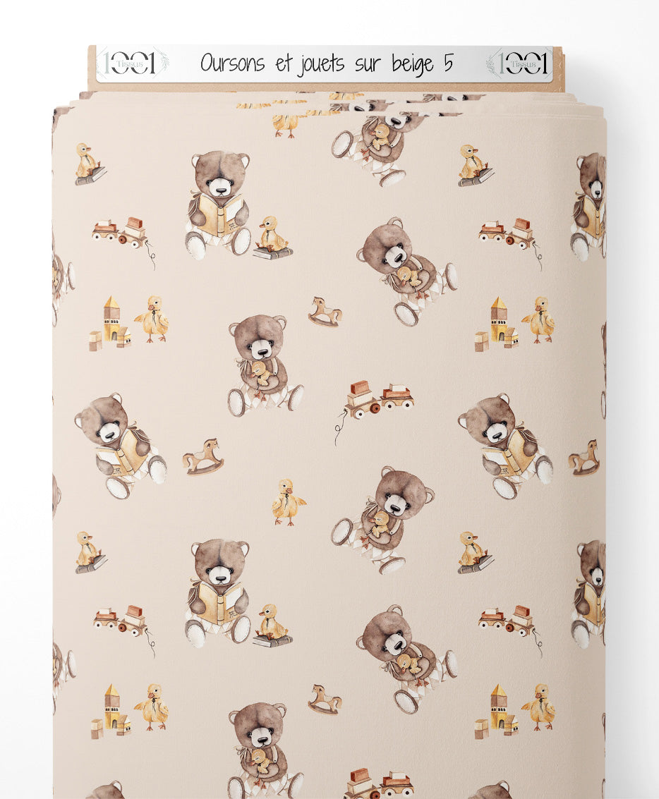 Tissu - Oursons et jouets sur beige 5