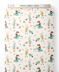 Tissu - Animaux jardiniers colorés