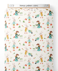 Tissu - Animaux jardiniers colorés