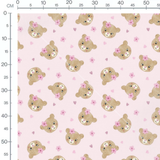 Tissu - Oursons fleurs fond rose