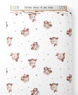 Tissu - Oursons blancs et pois roses