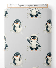 Tissu - Pingouins en coquilles grises