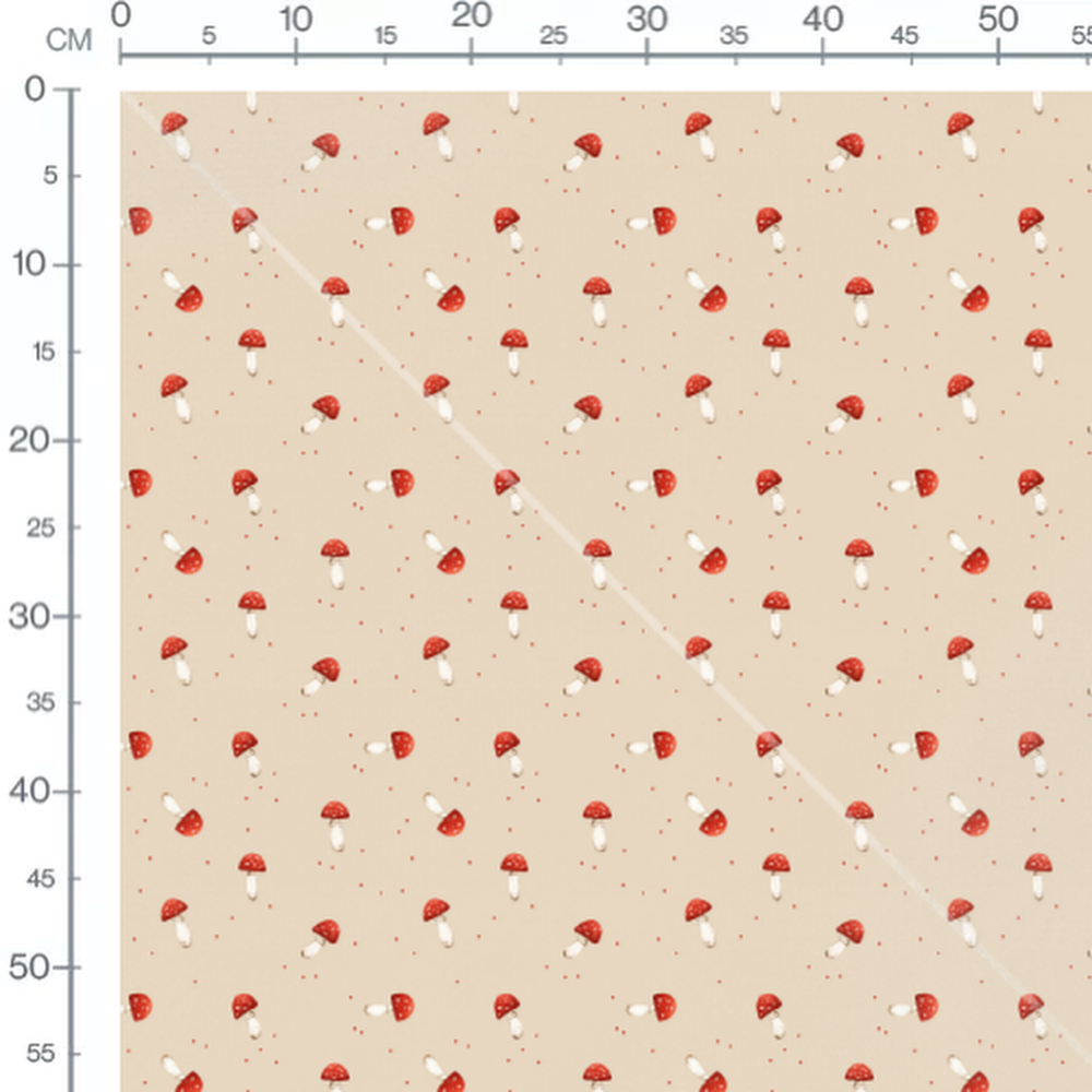 Tissu - Champignons et points rouges