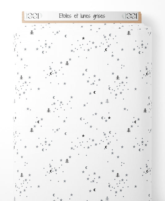 Tissu - Étoiles et lunes grises
