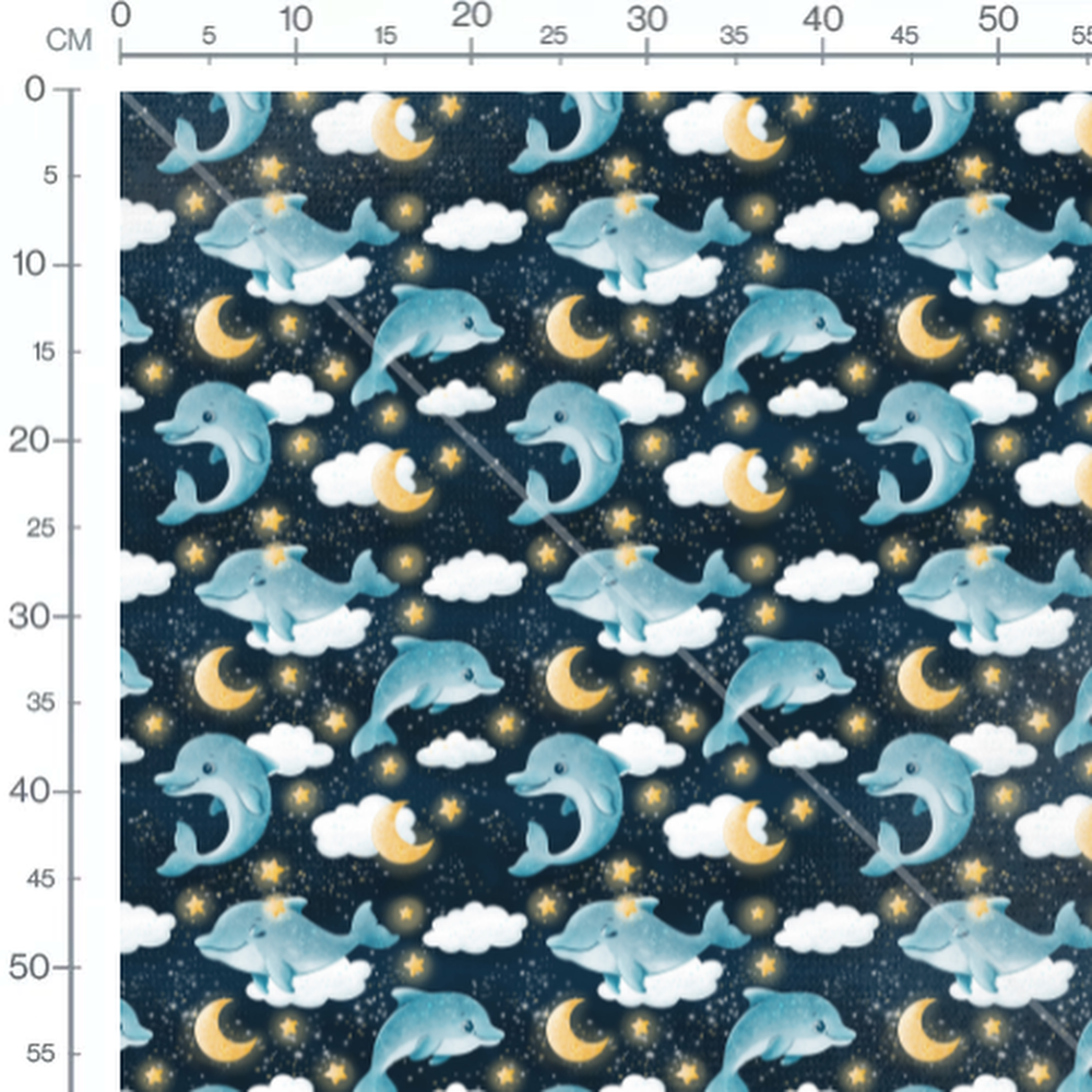Tissu - Dauphins et lunes dorées