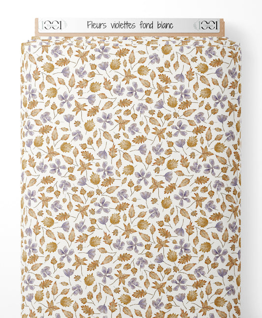 Tissu - Fleurs violettes sur fond blanc