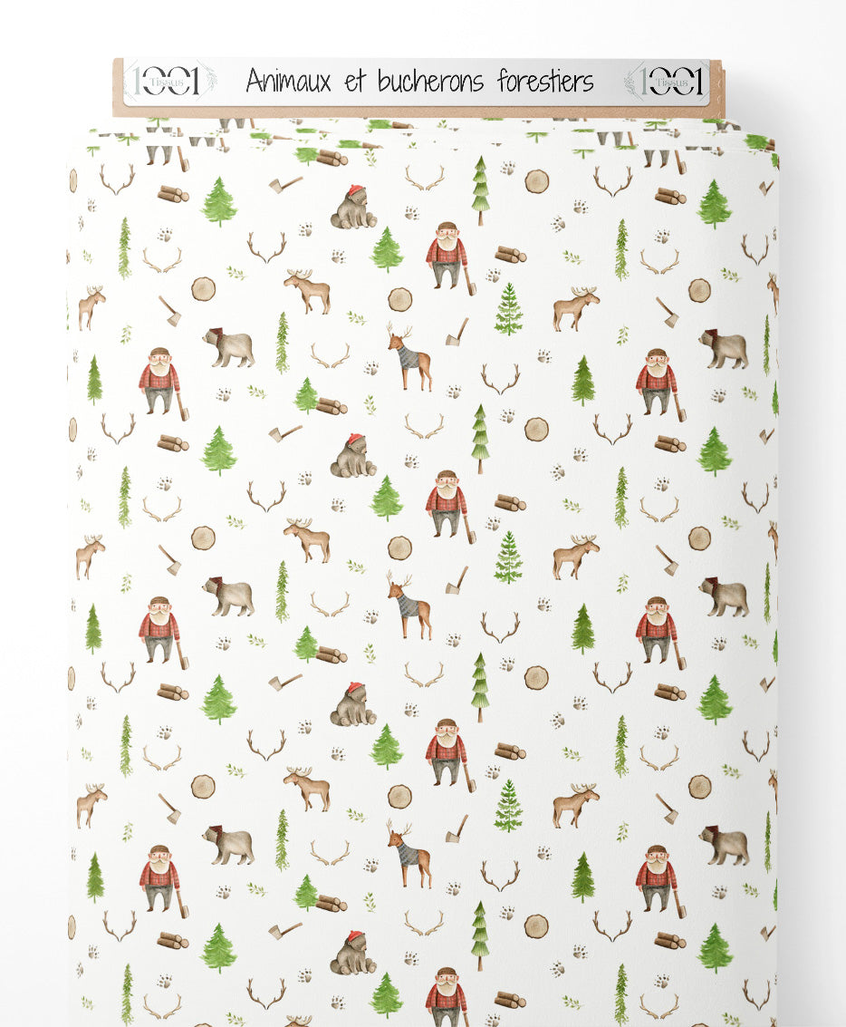 Tissu - Animaux et bûcherons forestiers
