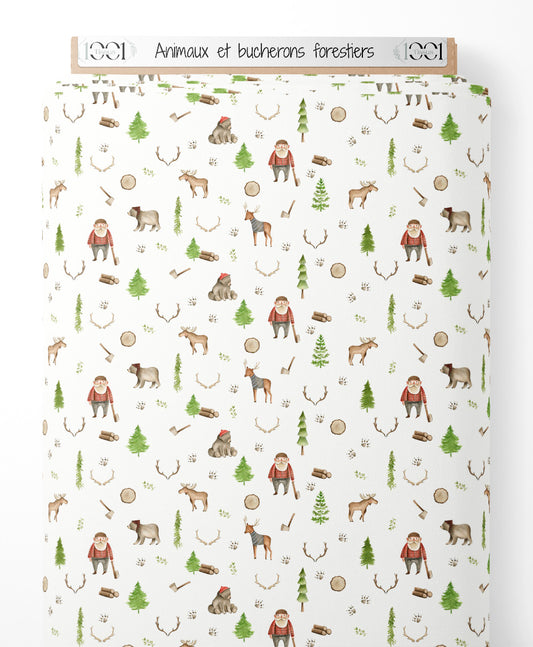 Tissu - Animaux et bûcherons forestiers