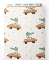 Tissu - Crocodiles en voiture blanche