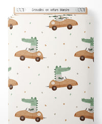 Tissu - Crocodiles en voiture blanche