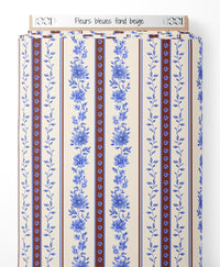 Tissu - Fleurs bleues sur fond beige