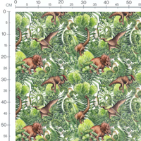 Tissu - Dinosaures et feuillages verts