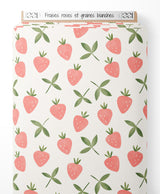 Tissu - Fraises roses et graines blanches