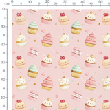 Tissu - Cupcakes kawaii sur fond rose