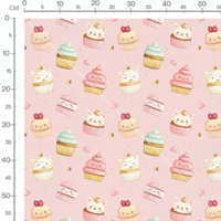 Tissu - Cupcakes kawaii sur fond rose