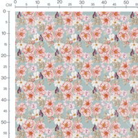 Tissu - Fleurs roses sur fond bleu 4