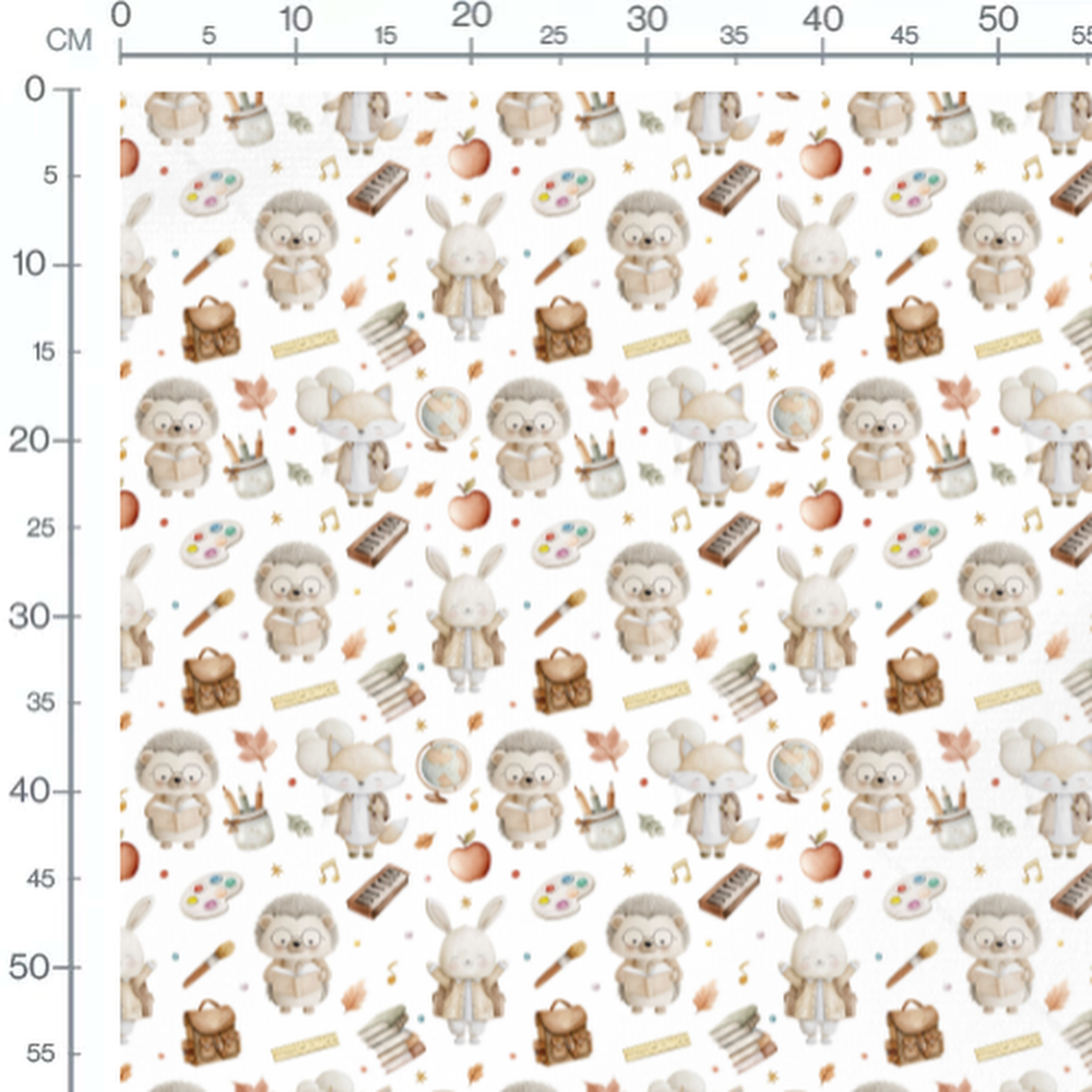 Tissu - Hérissons et lapins écoliers