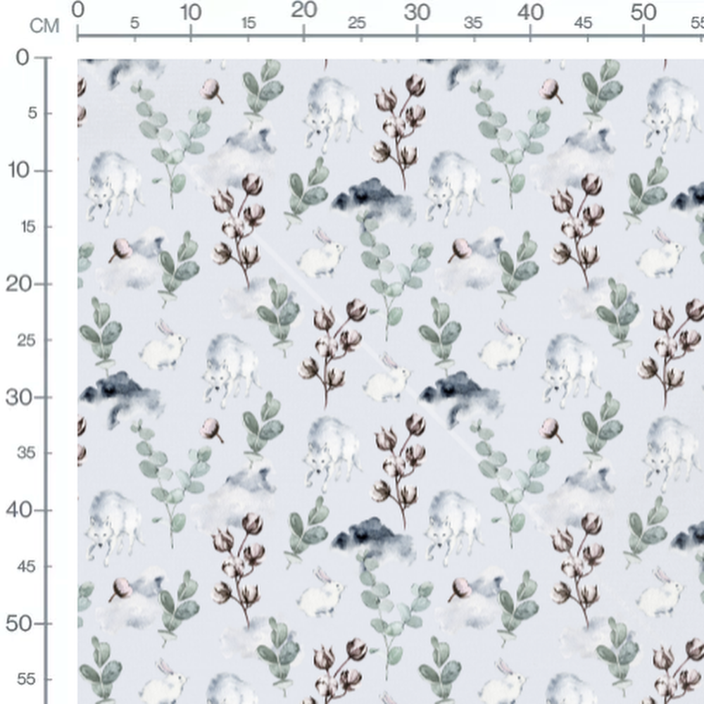 Tissu - Renards et lapins gris clair
