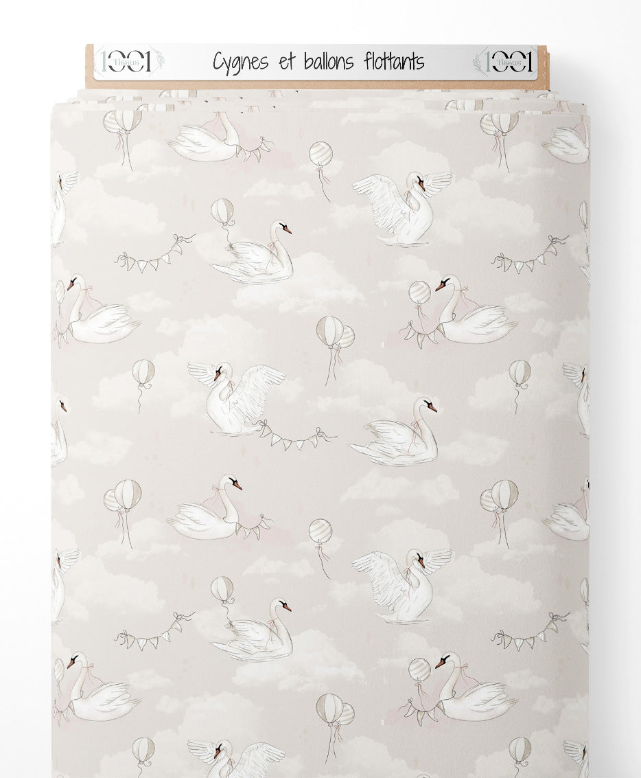 Tissu - Cygnes et ballons flottants