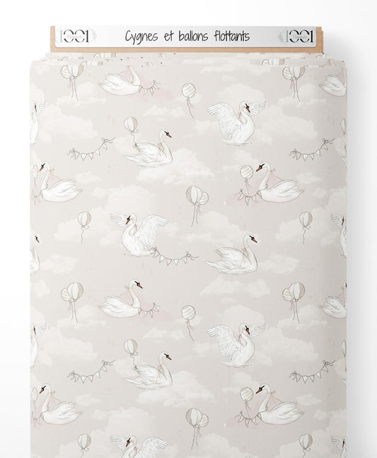 Tissu - Cygnes et ballons flottants