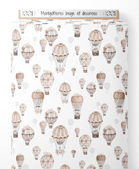 Tissu - Montgolfières beige et décorées