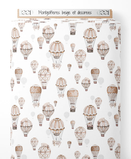 Tissu - Montgolfières beige et décorées