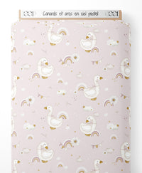 Tissu - Canards et arcs-en-ciel pastel